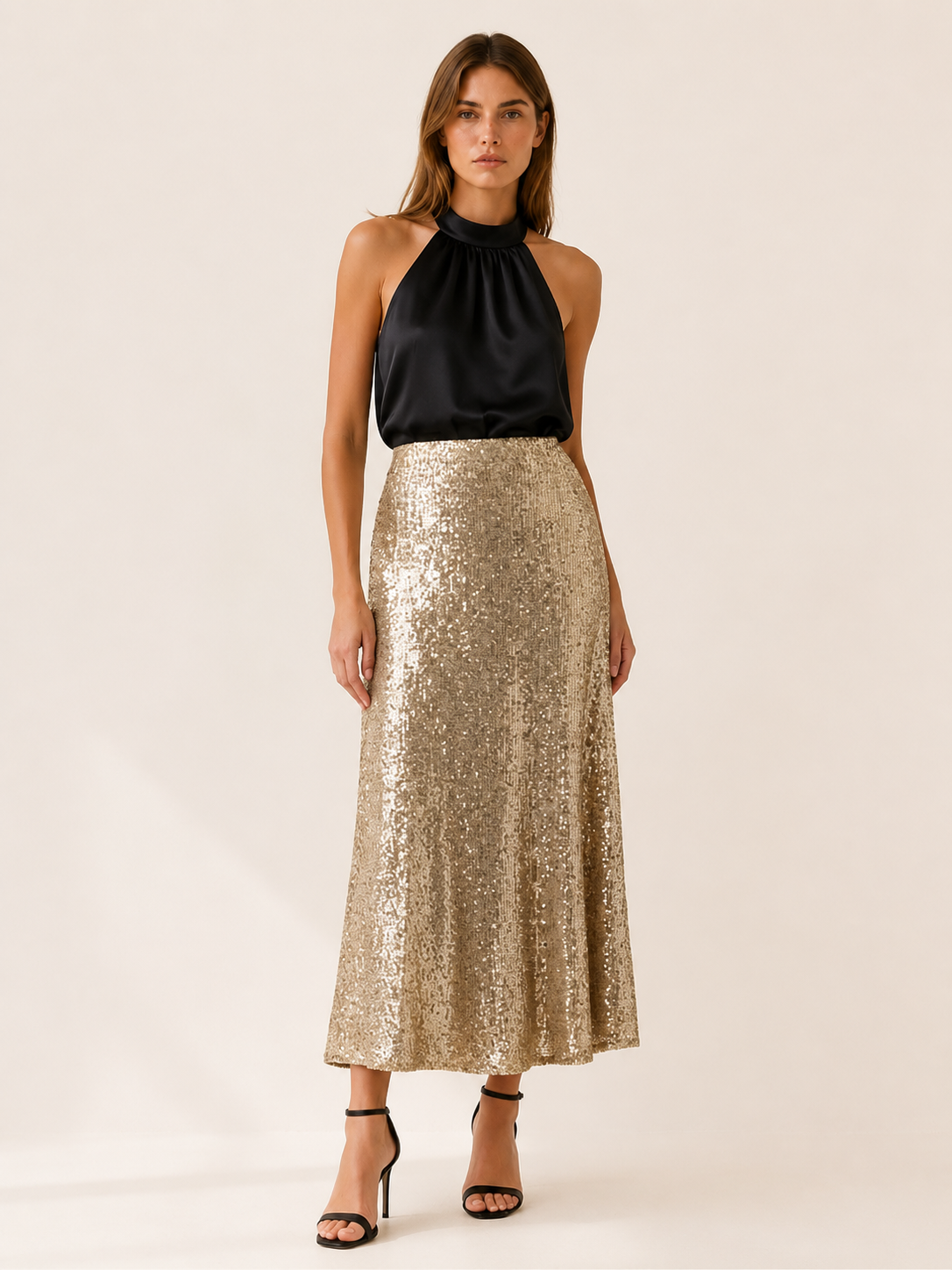 Cora | Sequin Maxi Skirt with Elastic Waist
