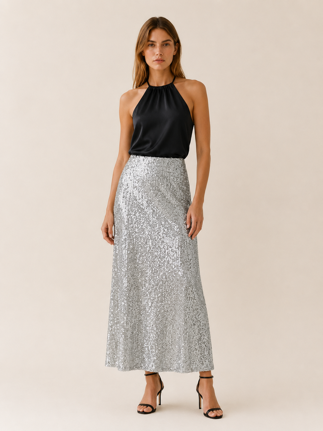 Cora | Sequin Maxi Skirt with Elastic Waist