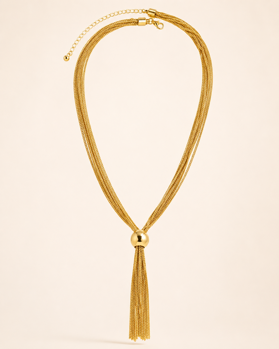 Coralie | Gold Tassel Necklace with Mesh Chain