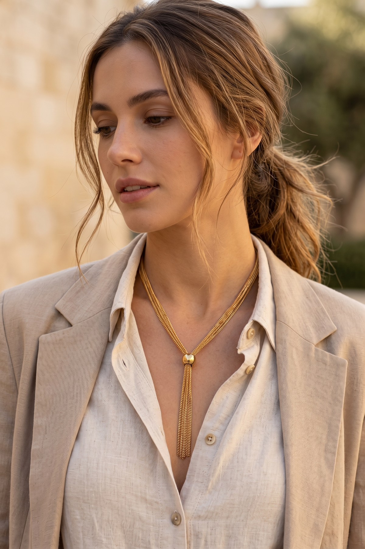 Coralie | Gold Tassel Necklace with Mesh Chain