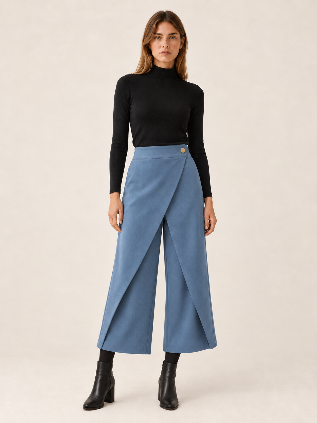 Cordeli | Women's Cropped Wide Leg Pants with Wrap Front