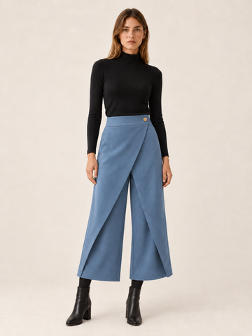 Cordeli | Women's Cropped Wide Leg Pants with Wrap Front