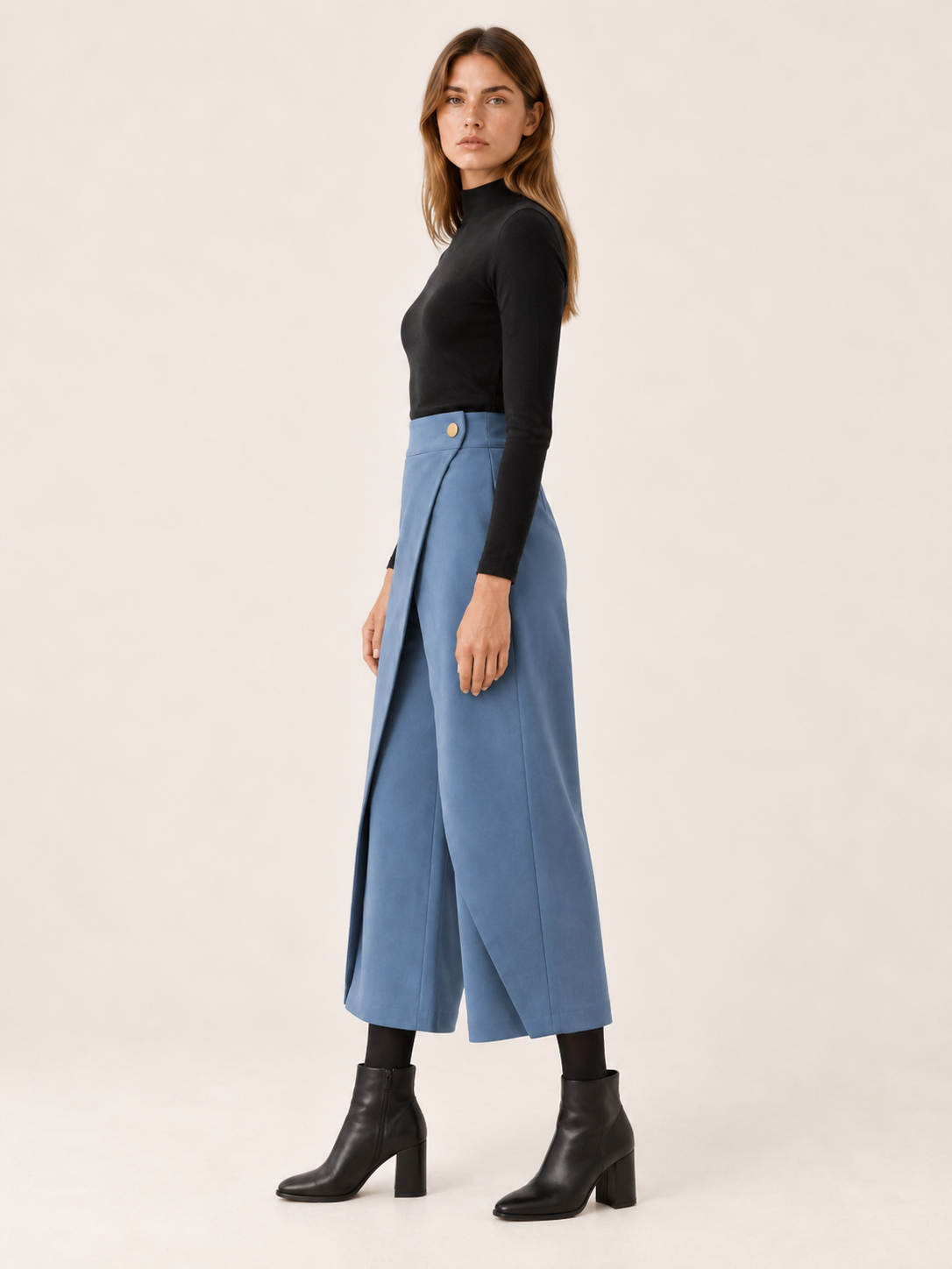 Cordeli | Women's Cropped Wide Leg Pants with Wrap Front