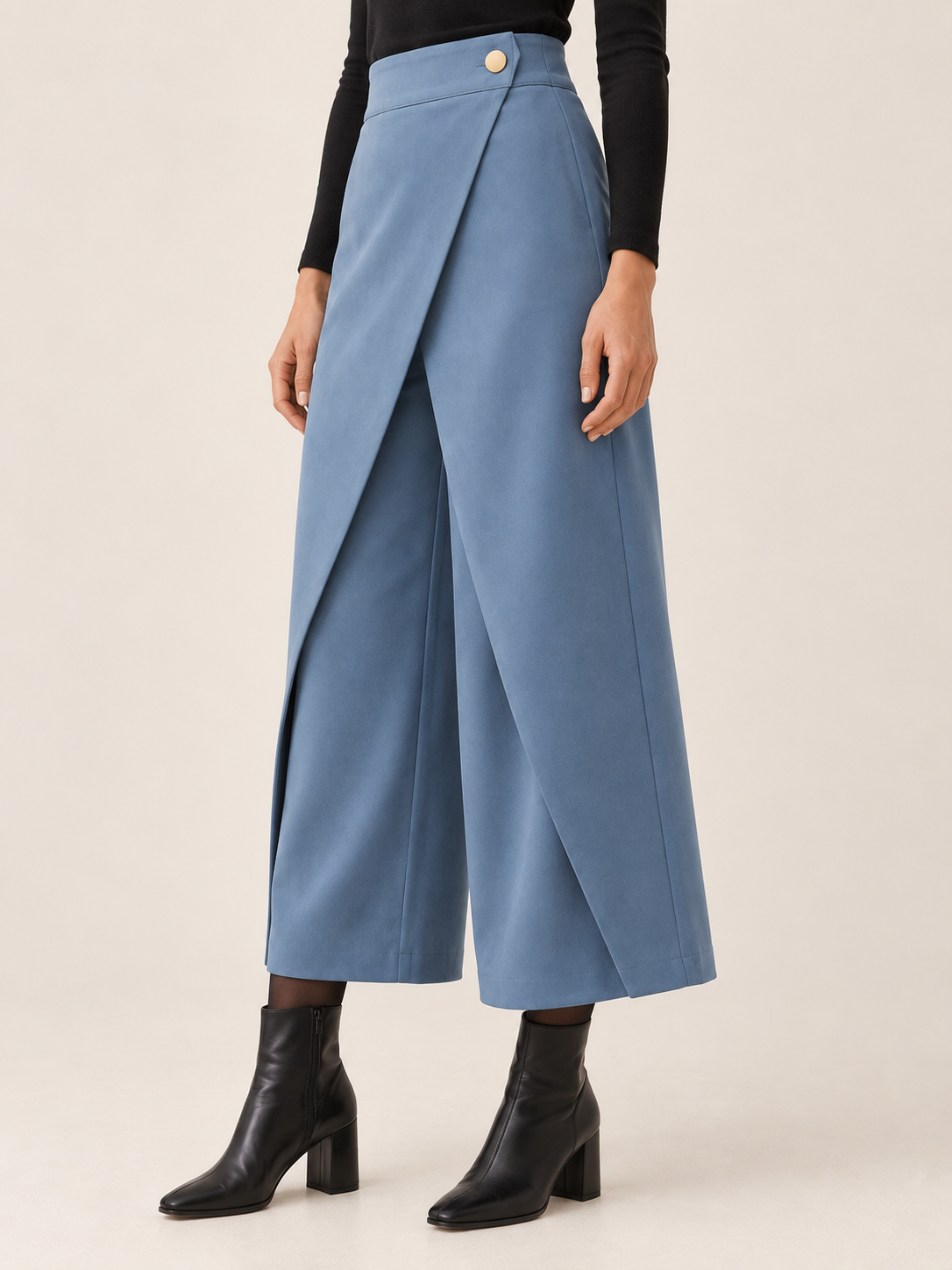Cordeli | Women's Cropped Wide Leg Pants with Wrap Front
