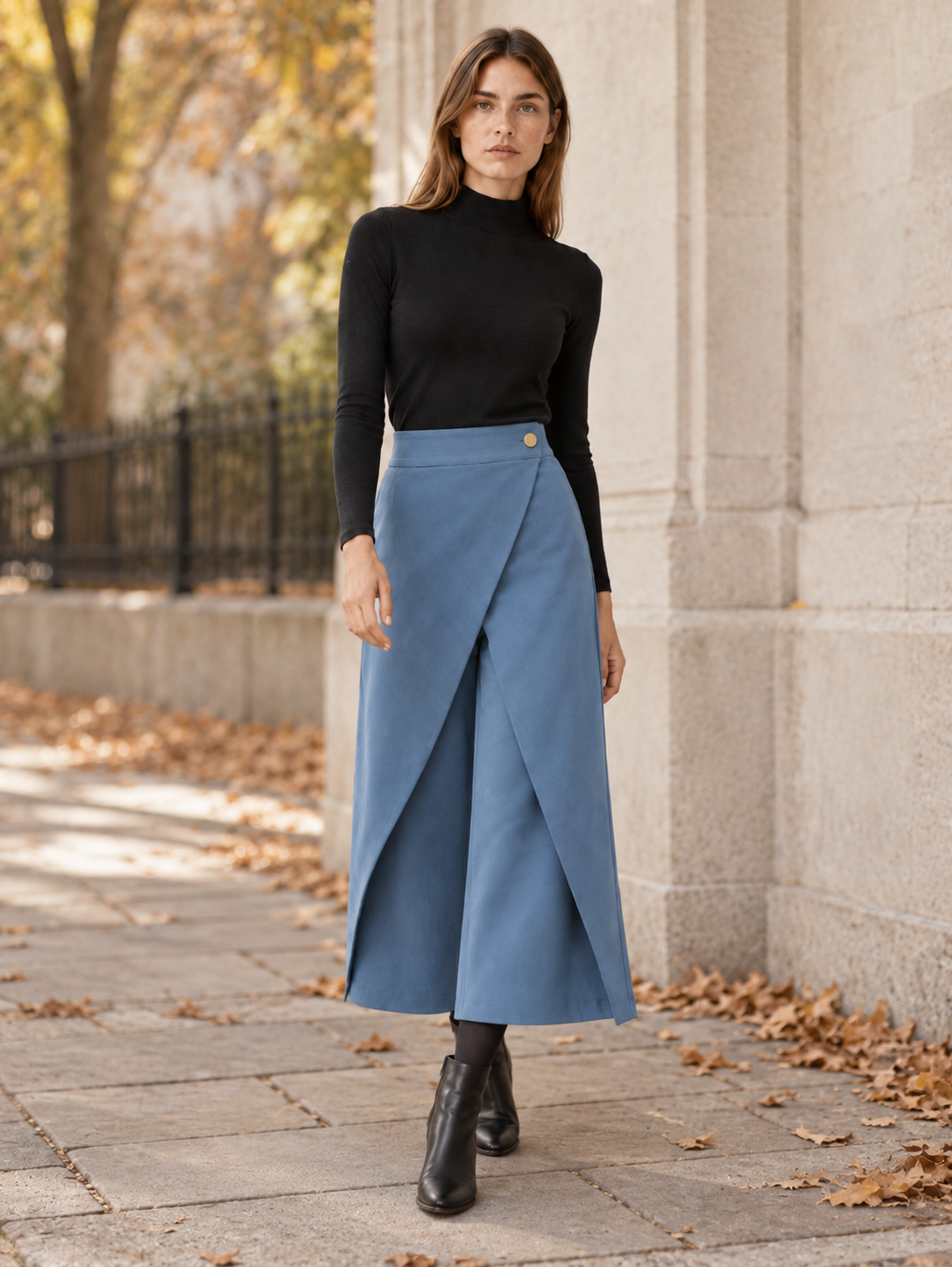 Cordeli | Women's Cropped Wide Leg Pants with Wrap Front