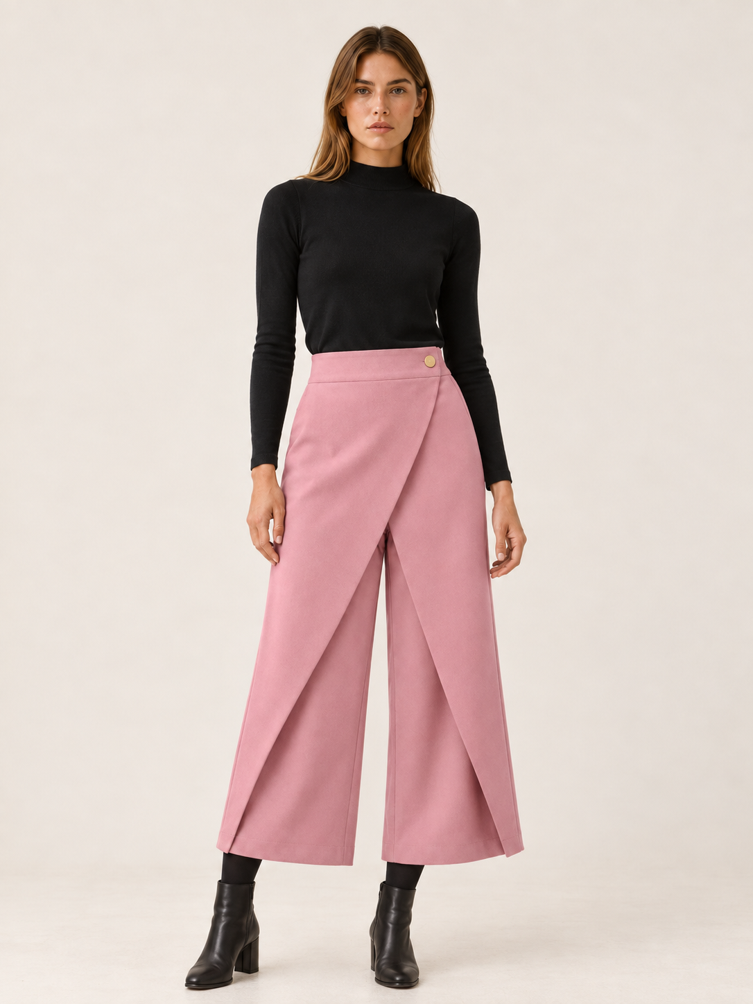 Cordeli | Women's Cropped Wide Leg Pants with Wrap Front