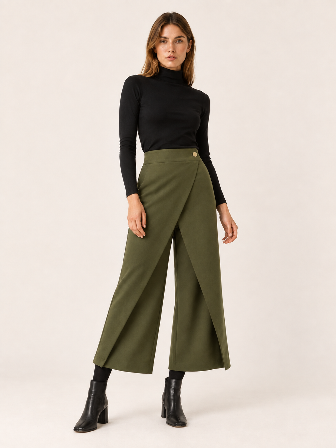 Cordeli | Women's Cropped Wide Leg Pants with Wrap Front