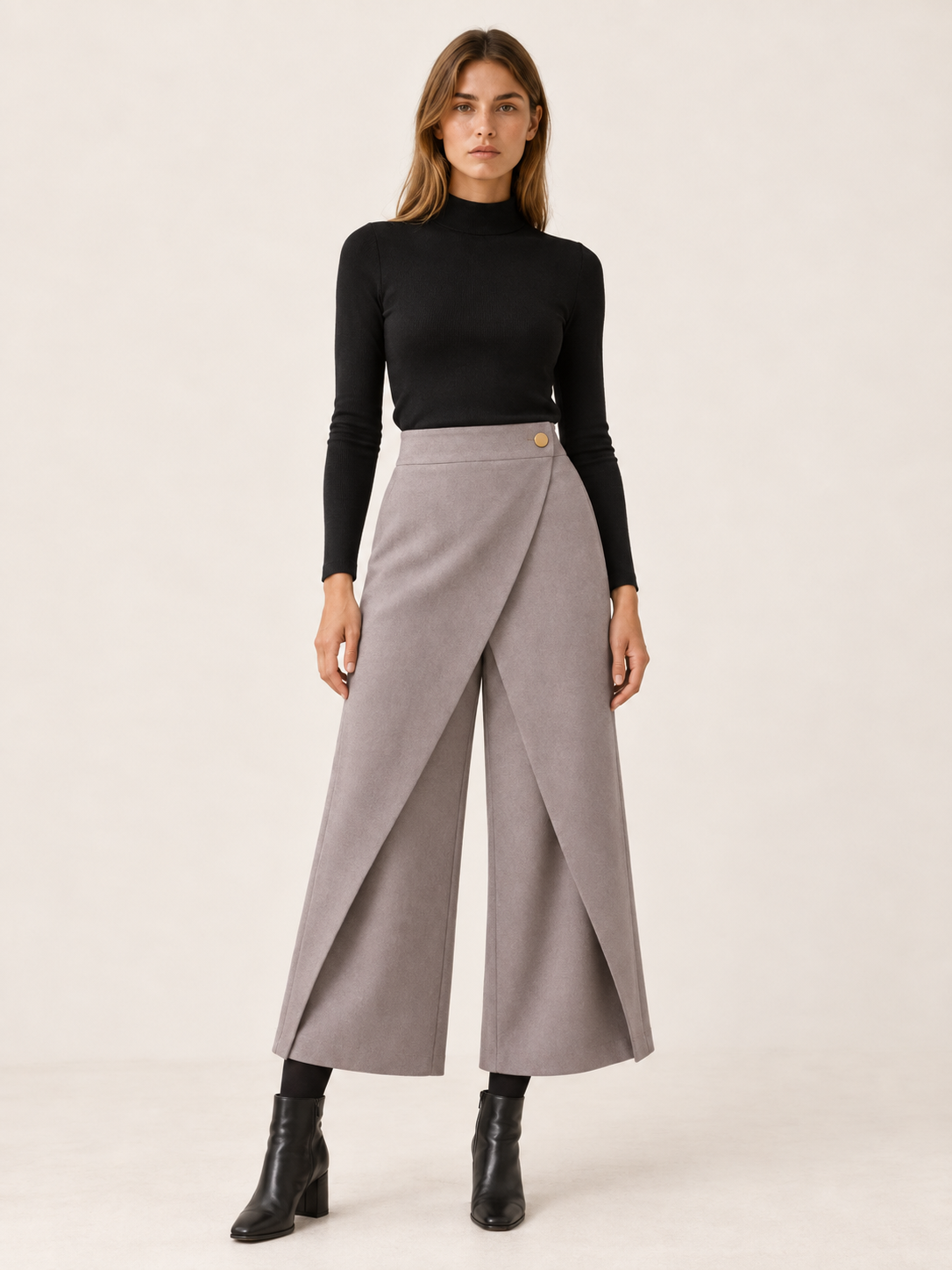 Cordeli | Women's Cropped Wide Leg Pants with Wrap Front