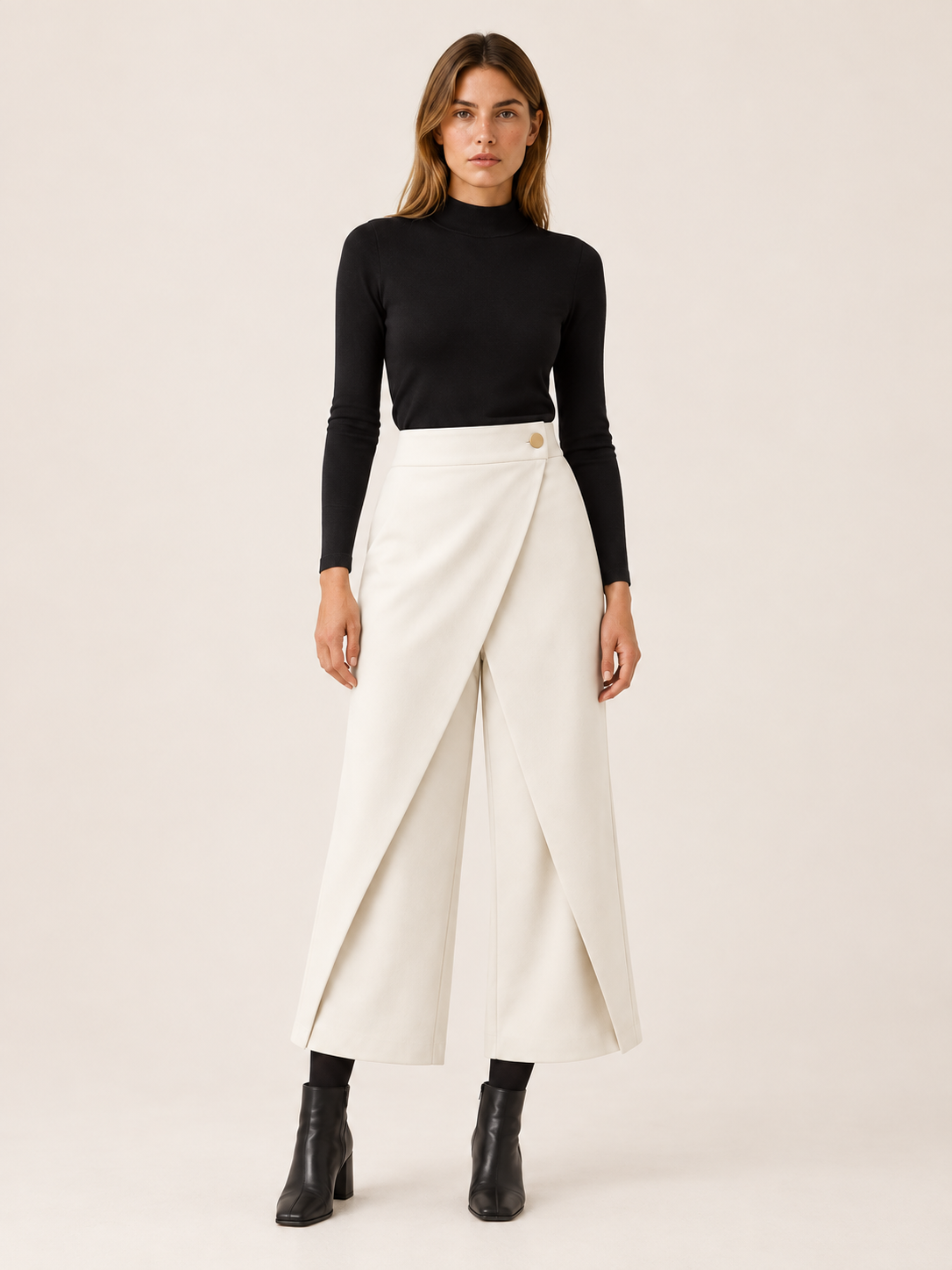 Cordeli | Women's Cropped Wide Leg Pants with Wrap Front