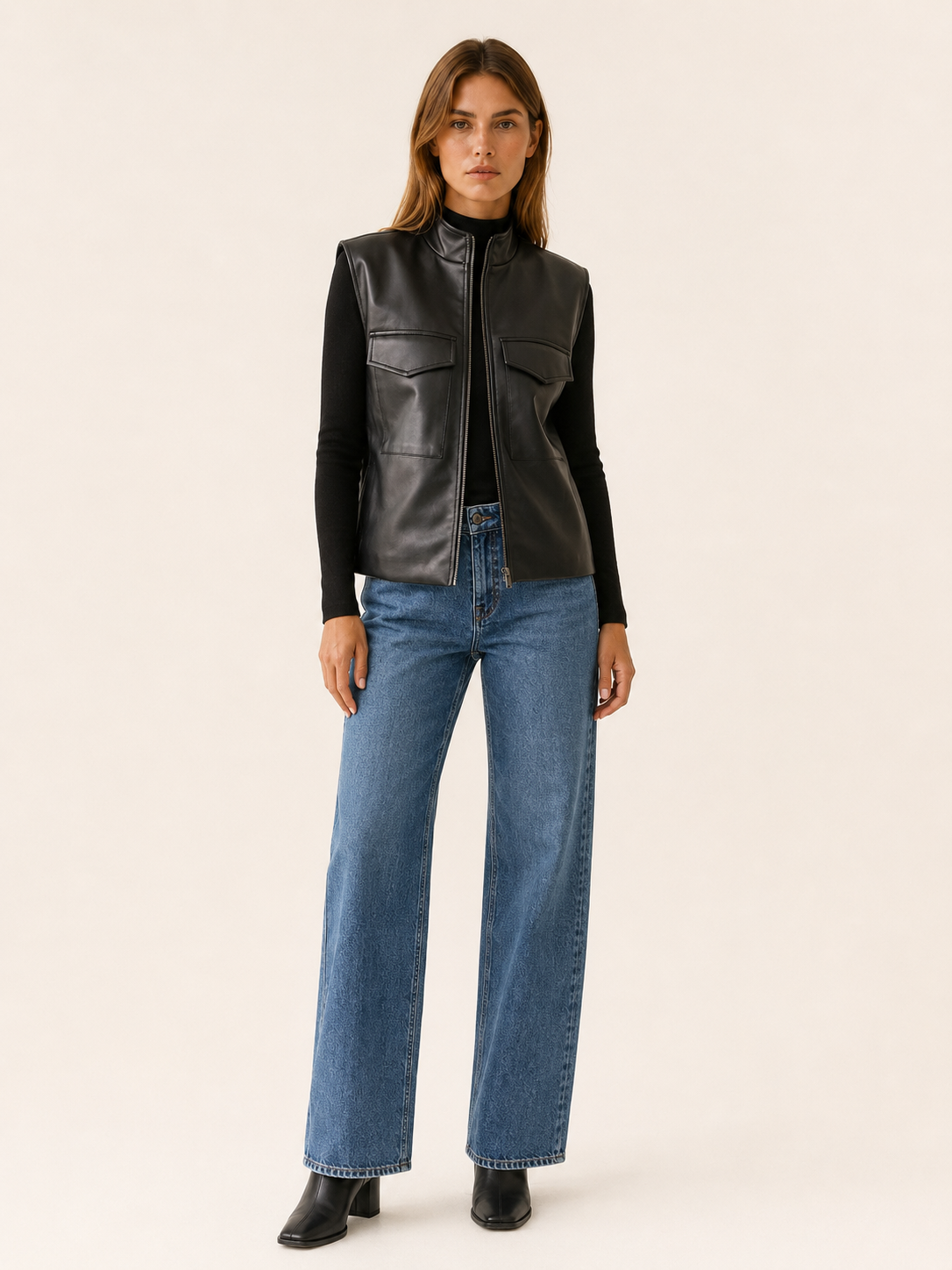Corisande | Sleeveless Jacket with Zip Front and Utility Pocket