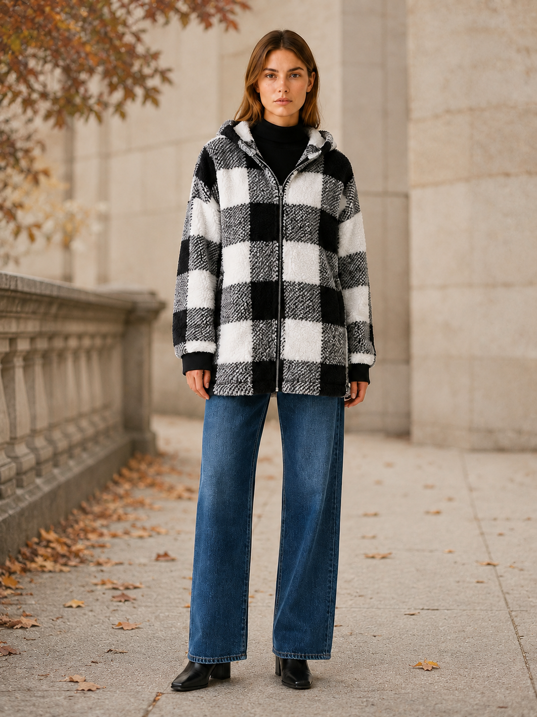 Corvielle | Women's Checked Hooded Winter Coat