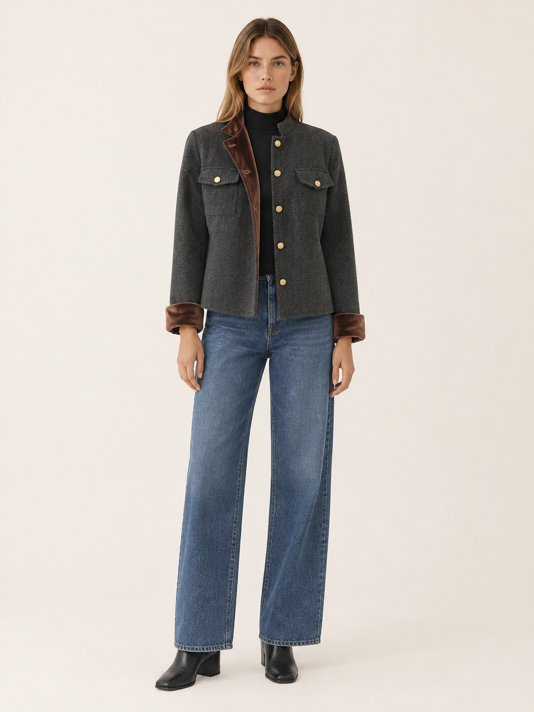 Cressida | Women's Herringbone Cropped Jacket