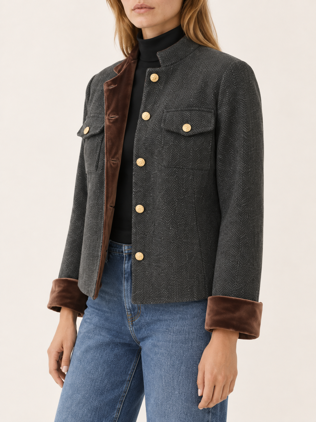 Cressida | Women's Herringbone Cropped Jacket