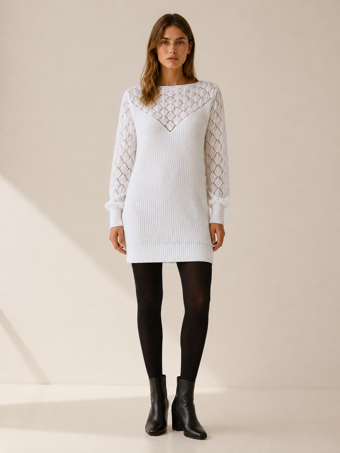 Cressida | Sweater Dress with Boat Neck and Openwork Detail