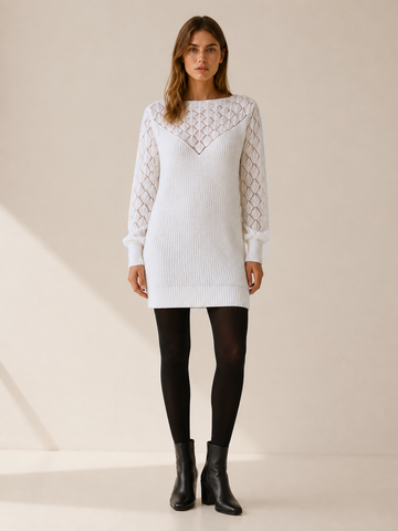Cressida | Sweater Dress with Boat Neck and Openwork Detail