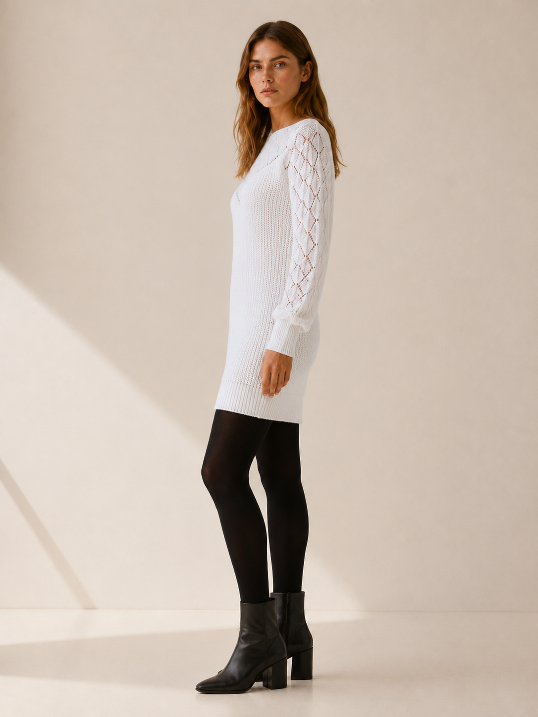 Cressida | Sweater Dress with Boat Neck and Openwork Detail