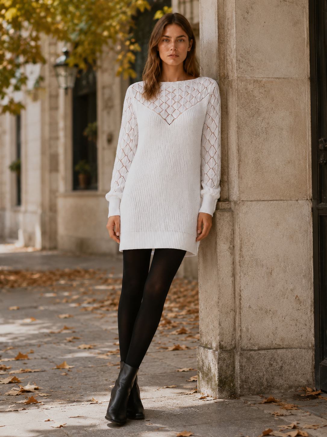 Cressida | Sweater Dress with Boat Neck and Openwork Detail