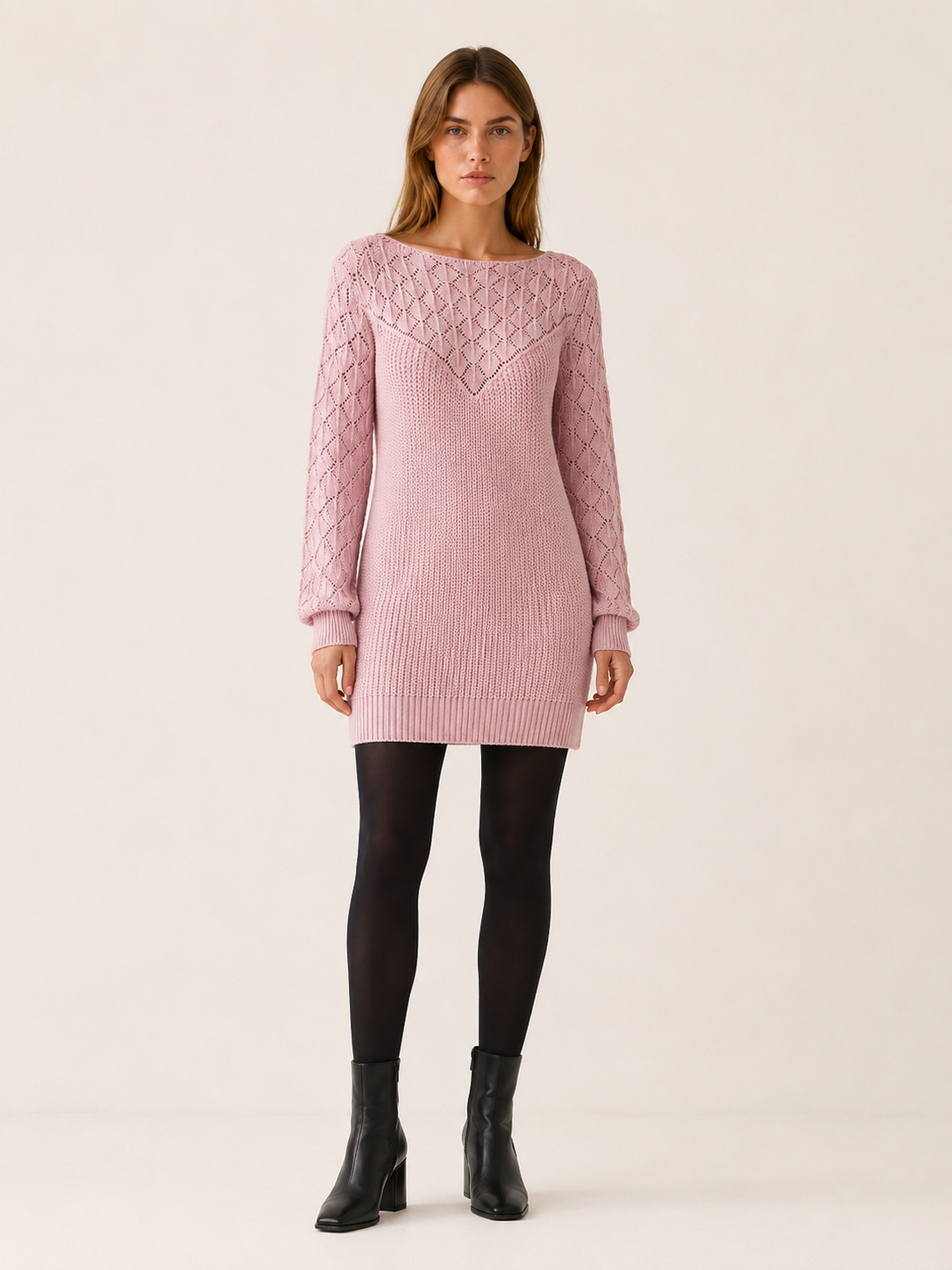 Cressida | Sweater Dress with Boat Neck and Openwork Detail
