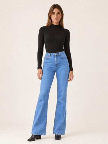 Curvella | Women's High Waisted Flare Jeans