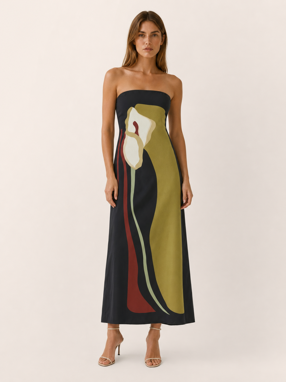 Cyrene | Strapless Maxi Dress with Abstract Floral Print