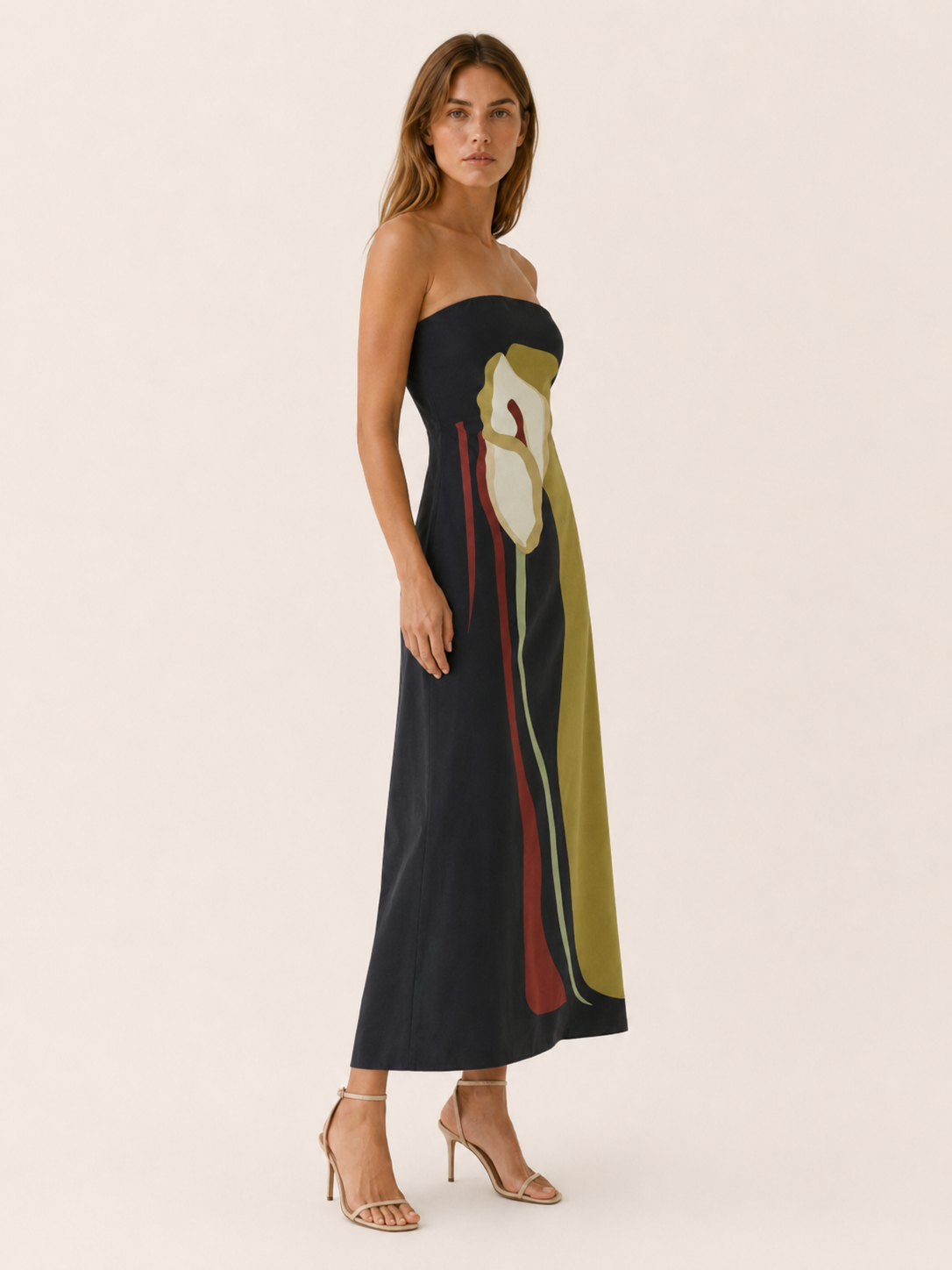 Cyrene | Strapless Maxi Dress with Abstract Floral Print