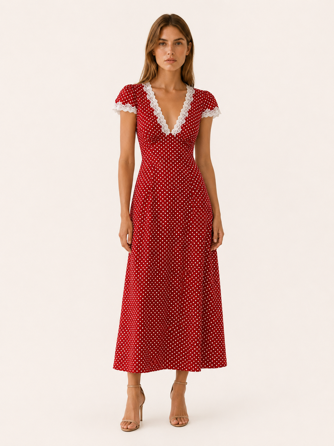 Demi | Polka Dot Maxi Dress with Lace Trim