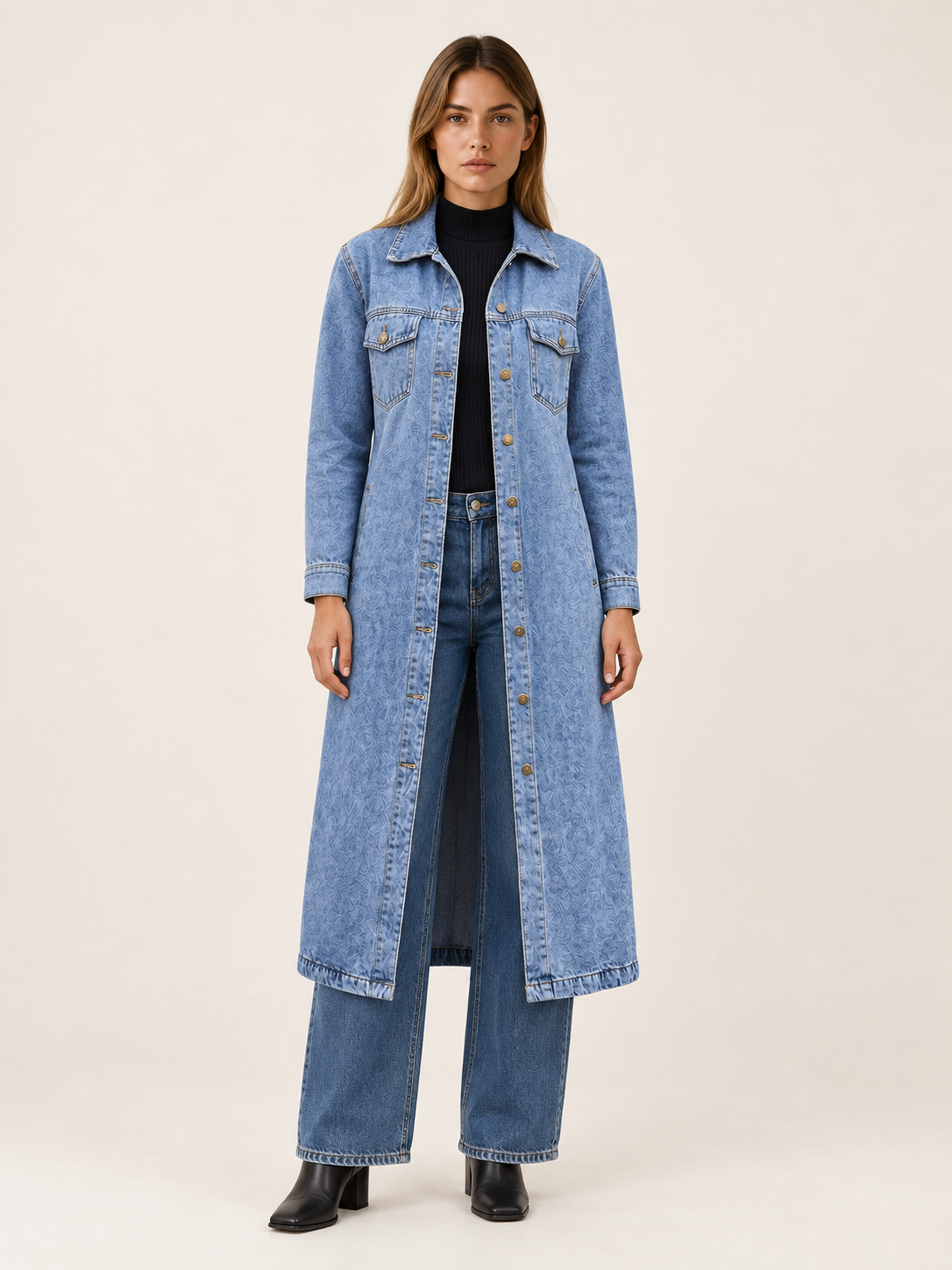 Denara | Women's Longline Coat with Button Front and Pockets