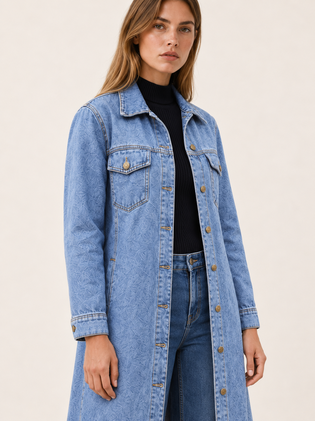 Denara | Women's Longline Coat with Button Front and Pockets