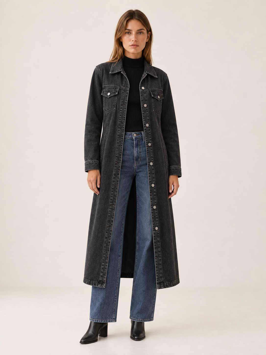 Denara | Women's Longline Coat with Button Front and Pockets