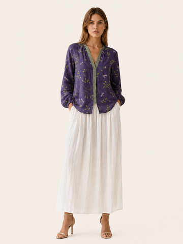 Devon | Leaf Print Blouse with Relaxed Fit Button Front