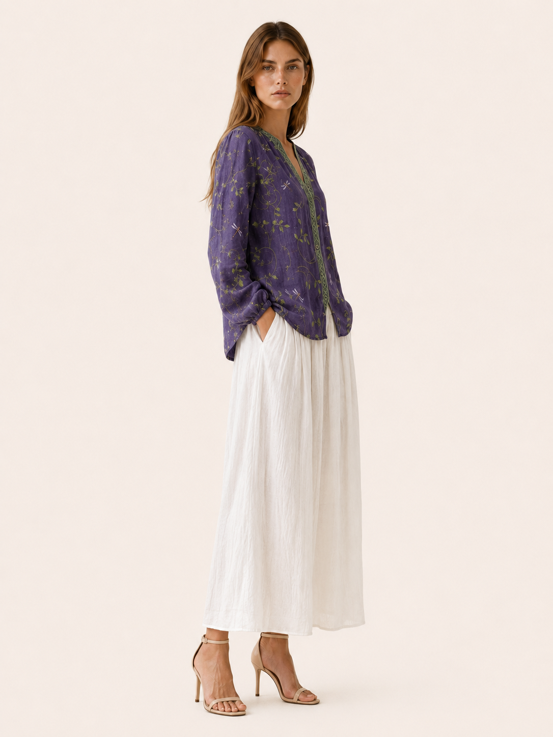 Devon | Leaf Print Blouse with Relaxed Fit Button Front