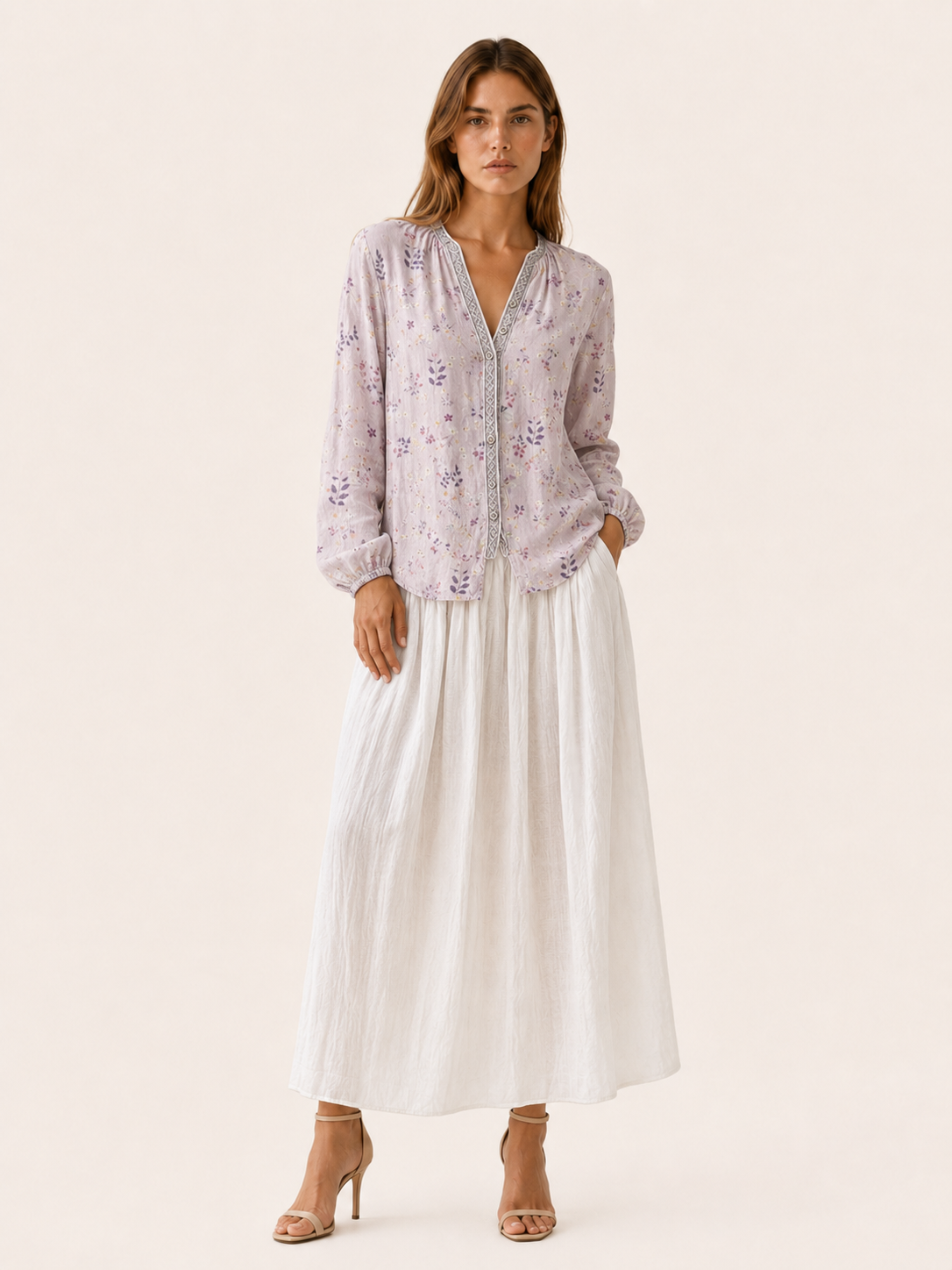 Devon | Leaf Print Blouse with Relaxed Fit Button Front