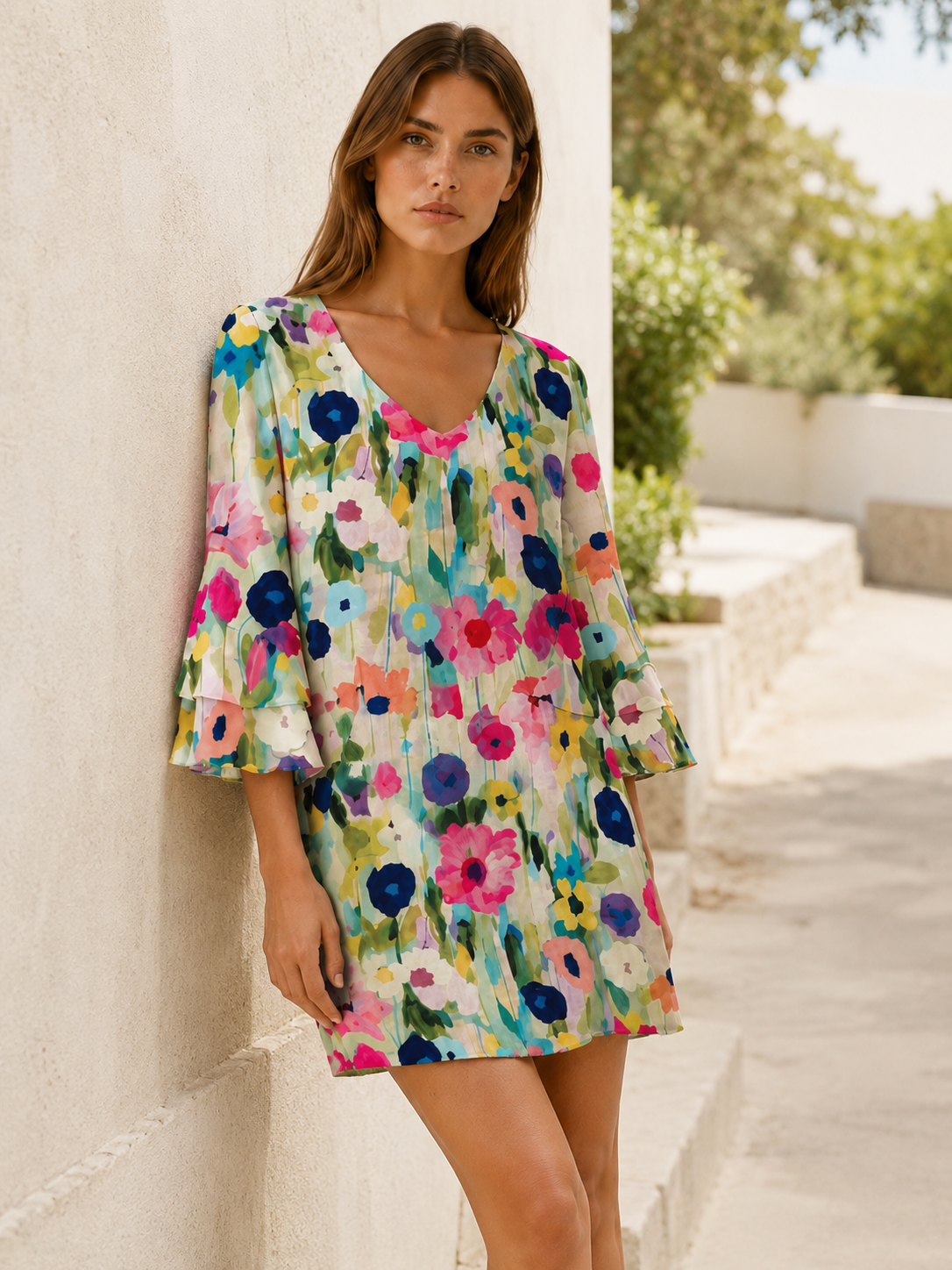 Diana | Floral Mini Dress with V Neck