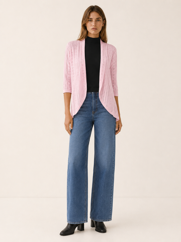 Eira | Open Front Cardigan with Eyelet Detail