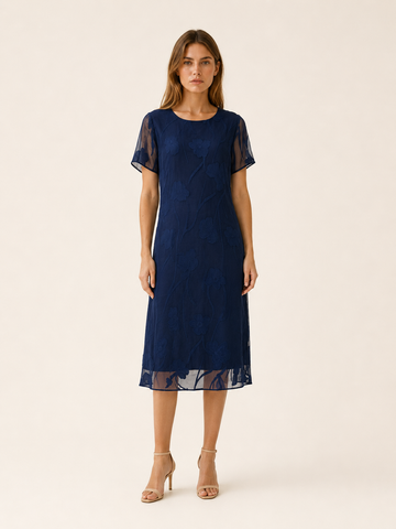 Eirlys | Floral Chiffon Midi Dress with A-Line Fit