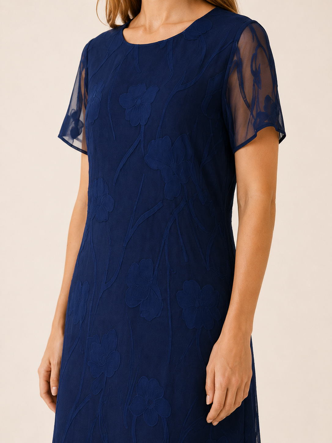 Eirlys | Floral Chiffon Midi Dress with A-Line Fit