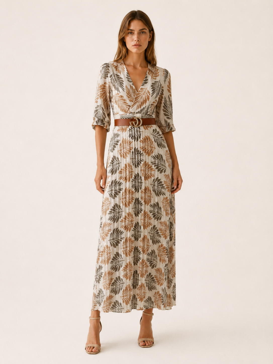 Elaina | Patterned Maxi Dress with Elbow Sleeves