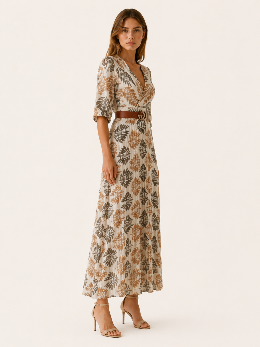 Elaina | Patterned Maxi Dress with Elbow Sleeves