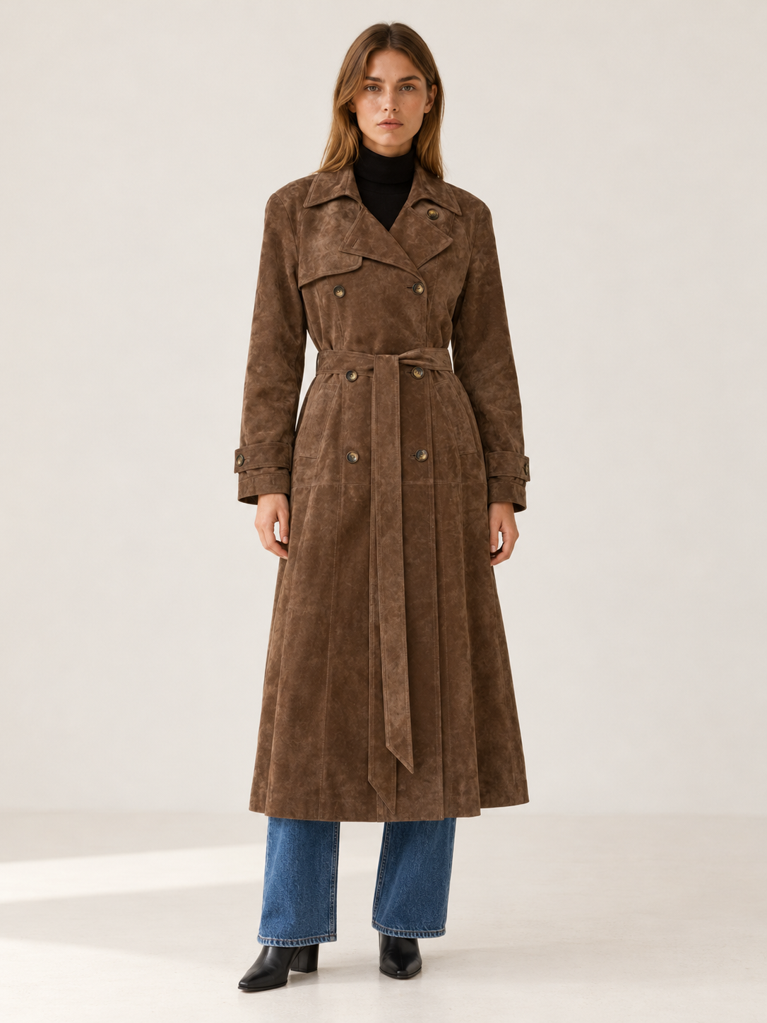Elaine | Women's Belted Faux Suede Trench Coat Fall