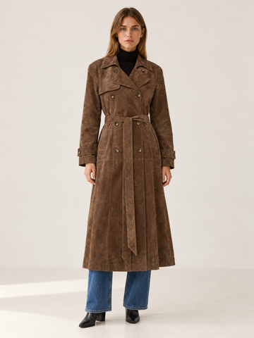 Elaine | Women's Belted Faux Suede Trench Coat Fall