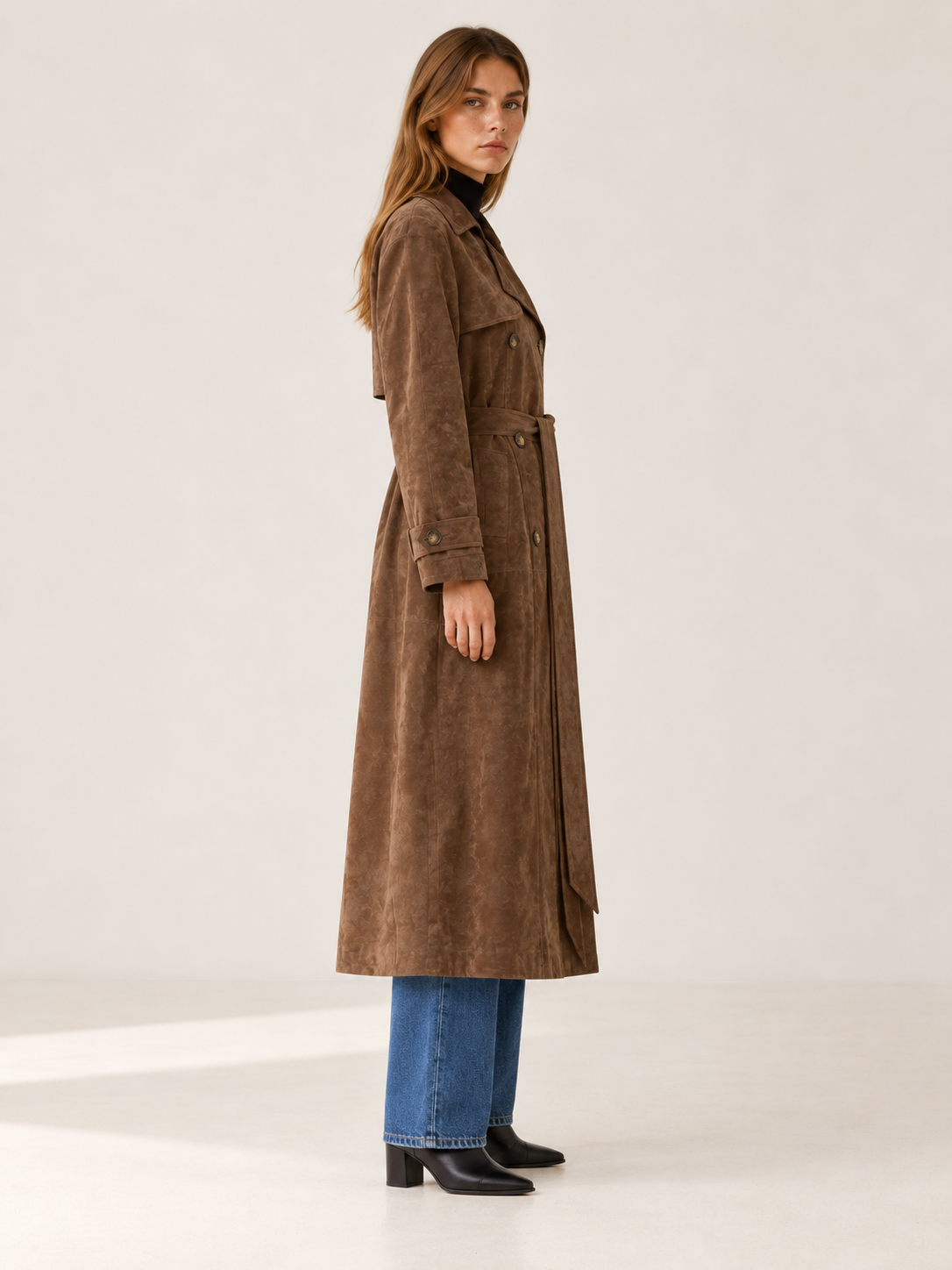 Elaine | Women's Belted Faux Suede Trench Coat Fall