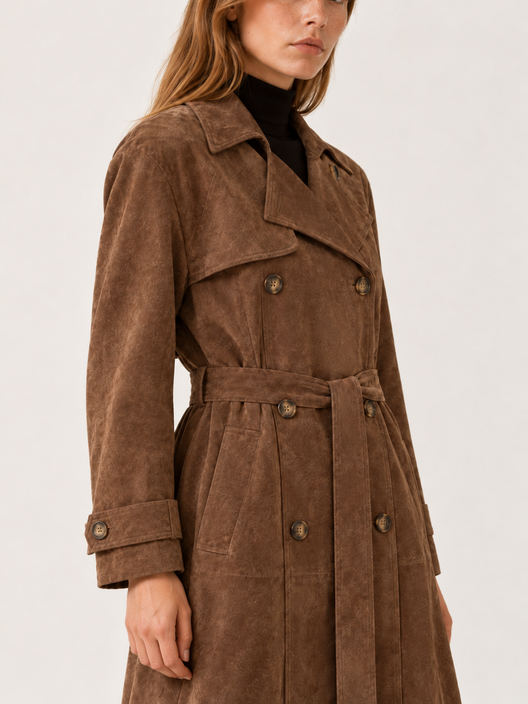 Elaine | Women's Belted Faux Suede Trench Coat Fall