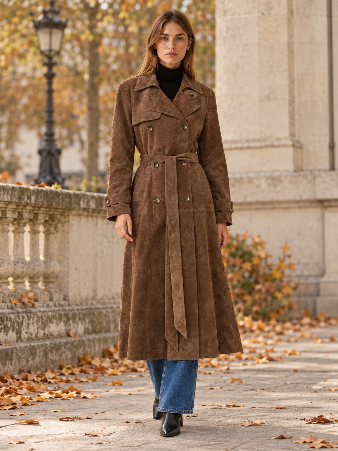 Elaine | Women's Belted Faux Suede Trench Coat Fall