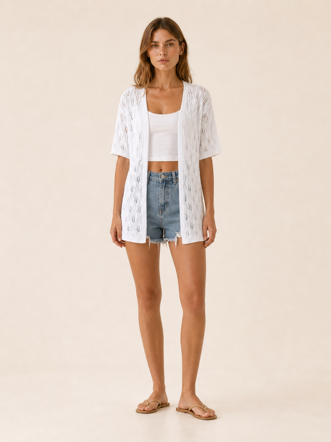Elara | Crochet Cardigan with Open Knit Short Sleeve Design