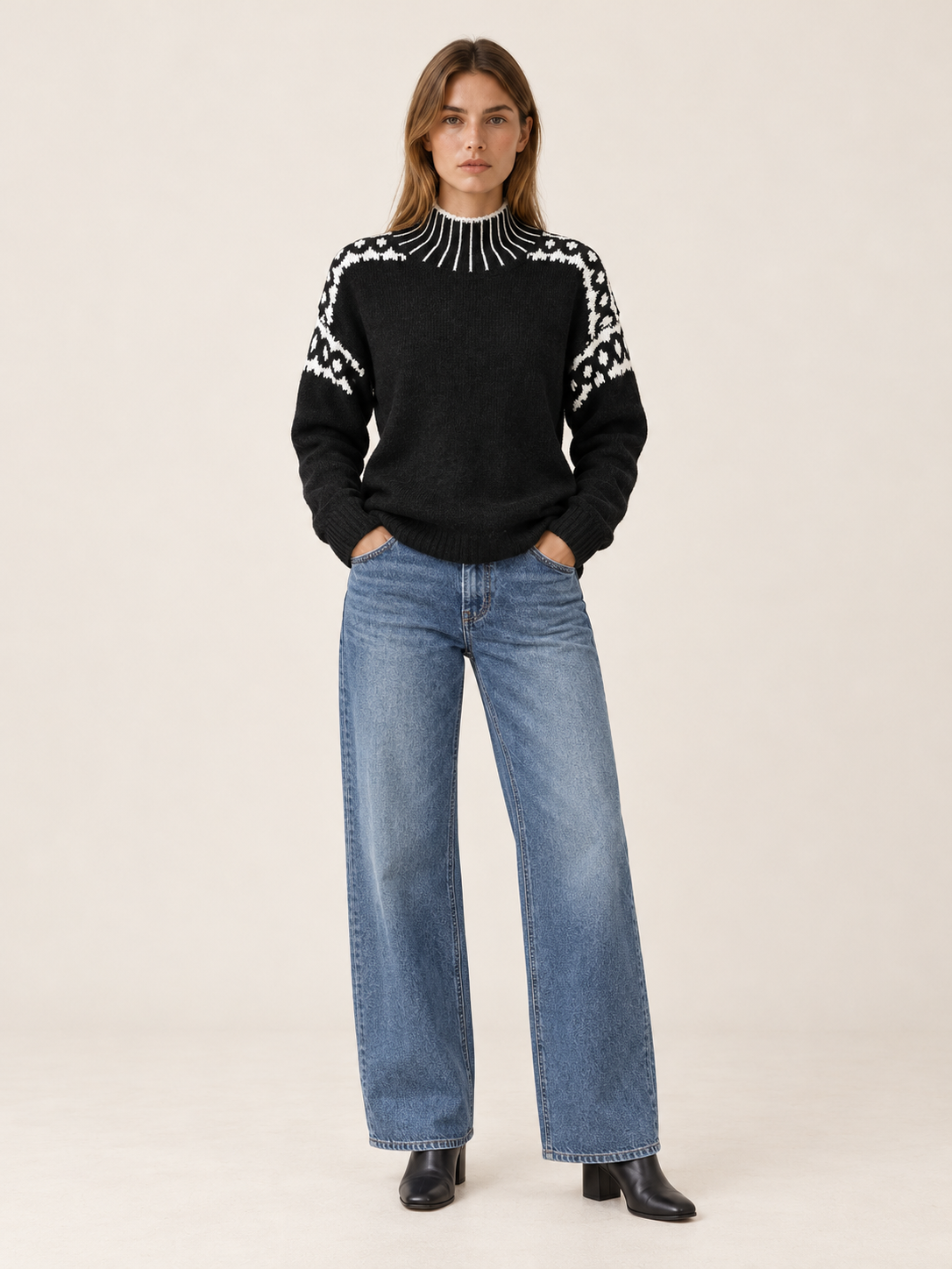 Eleanora | Women's Fair Isle Knit Mock Neck Sweater Winter