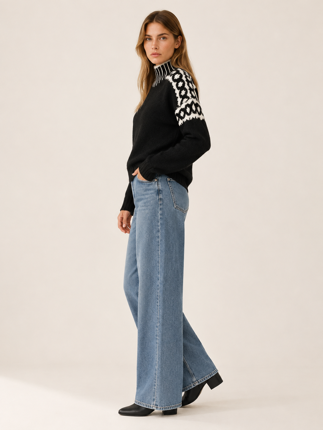 Eleanora | Women's Fair Isle Knit Mock Neck Sweater Winter