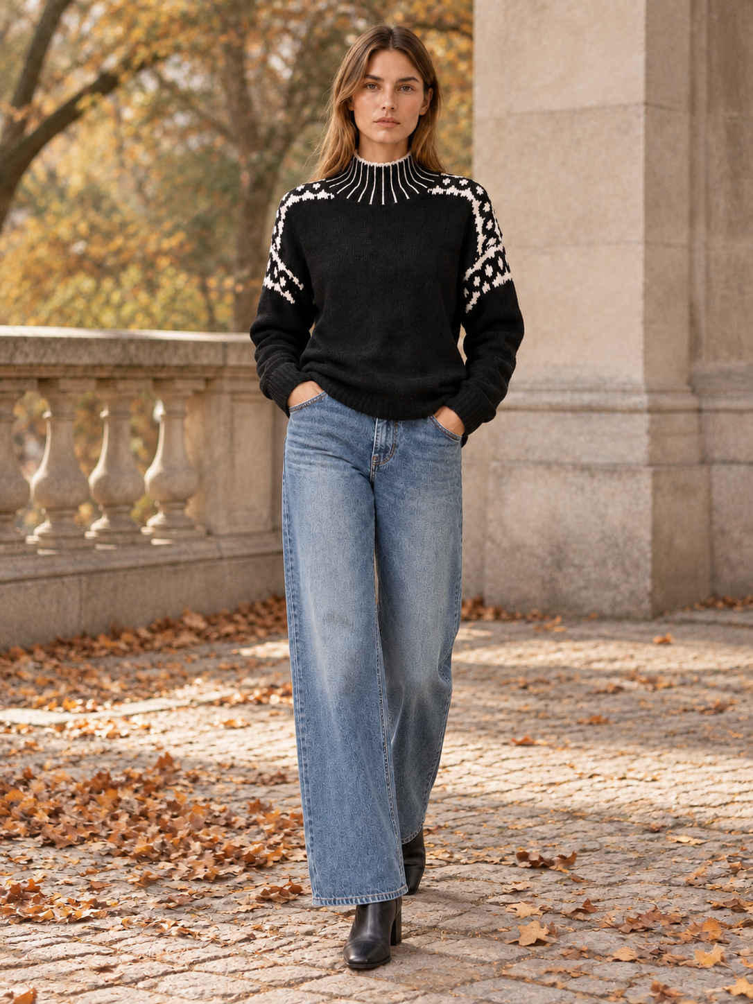 Eleanora | Women's Fair Isle Knit Mock Neck Sweater Winter