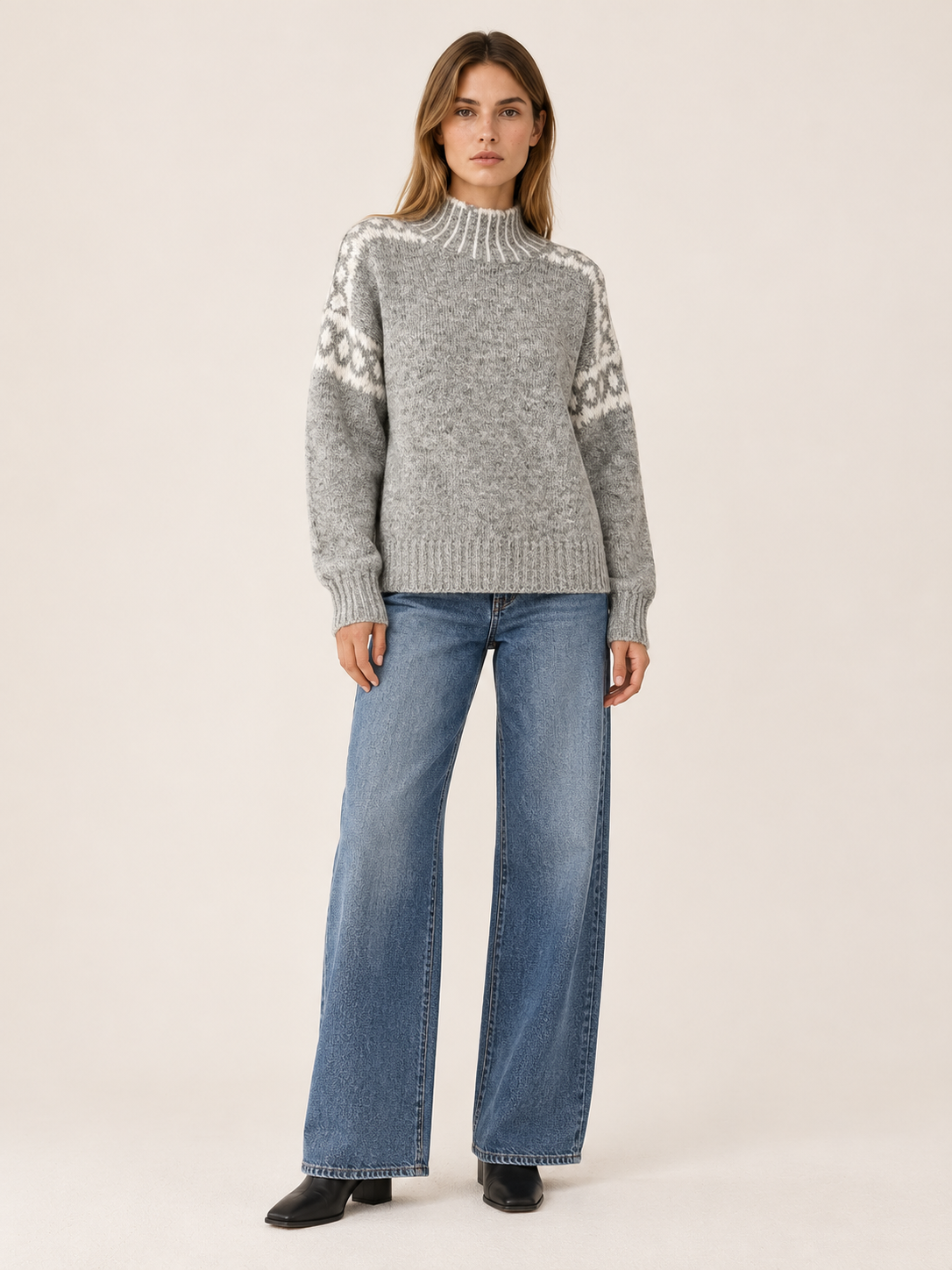 Eleanora | Women's Fair Isle Knit Mock Neck Sweater Winter