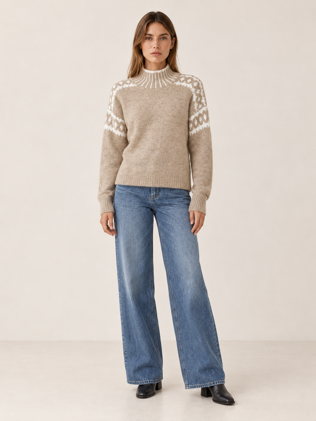 Eleanora | Women's Fair Isle Knit Mock Neck Sweater Winter