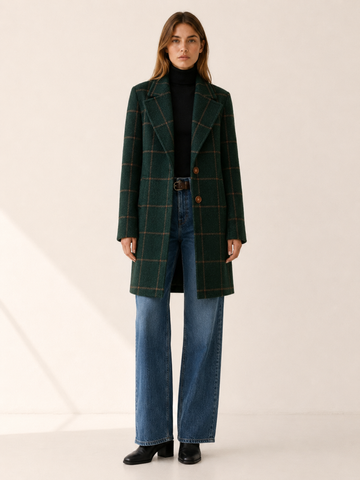 Elise | Trench Coat with Windowpane Check and Longline Fit